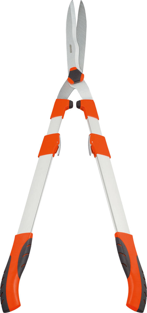 Tagliasiepi telescopico con lama ondulata Stocker Art 2090 con lunghezza dai 73-87cm e peso di 1100gr.