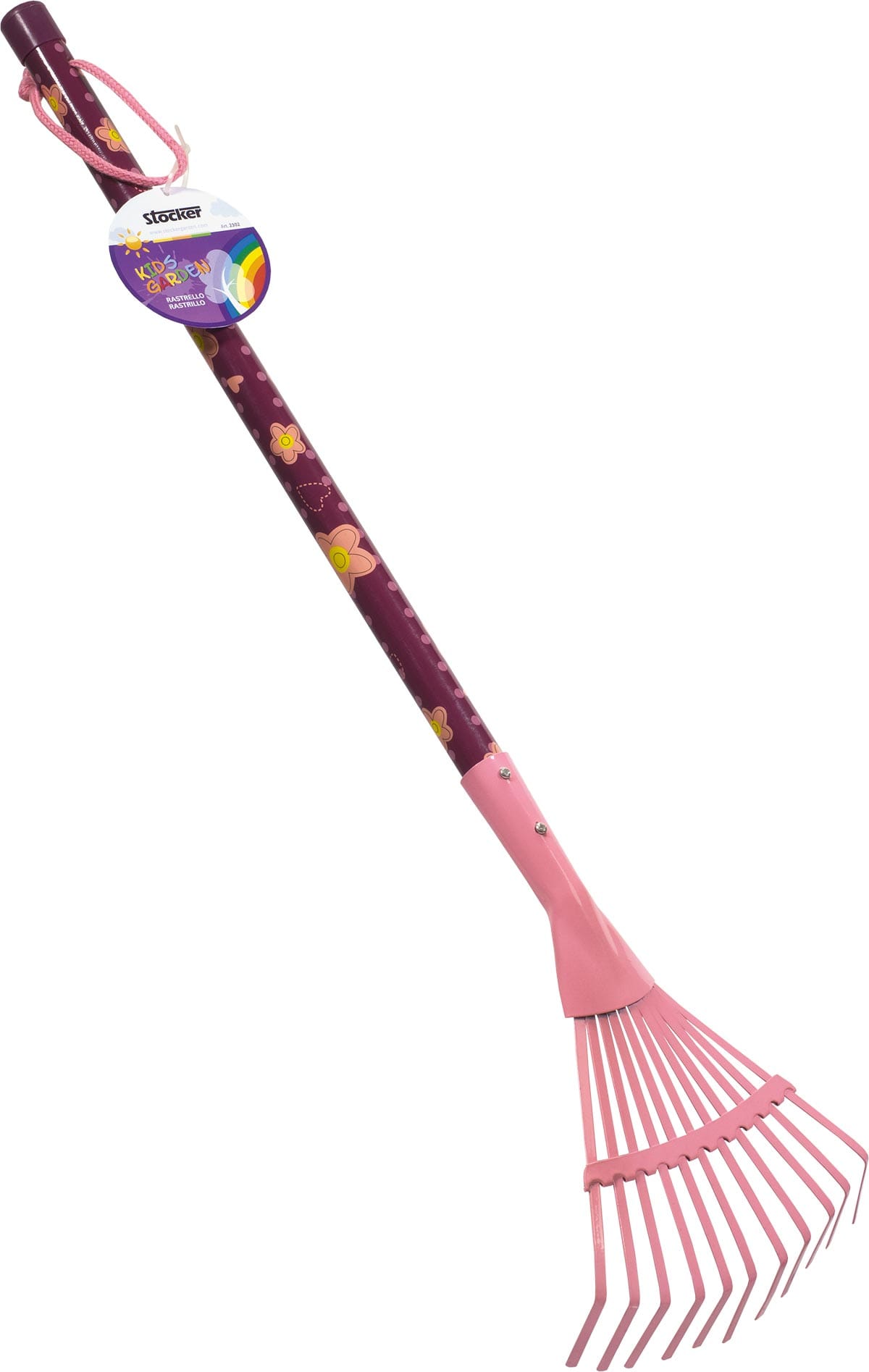 Rastrello in metallo per bambini rosa Stocker Art 2302 con lunghezza da 78cm.