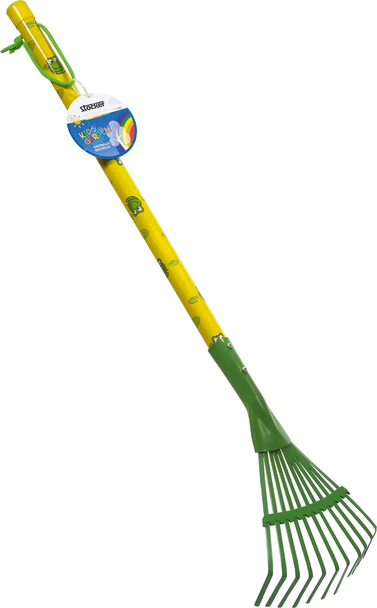 Rastrello in metallo per bambini verde Stocker Art 2305 con lunghezza da 78cm.