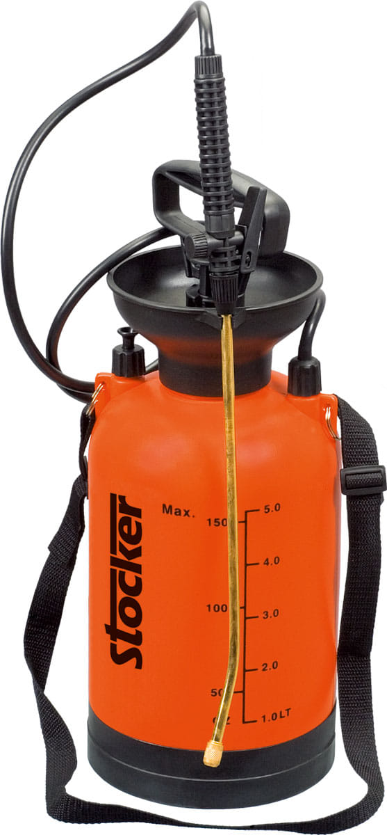 Pompa a pressione 5lt Stocker Art 254 arancione da 5 litri con tubo, lancia e tracolla.