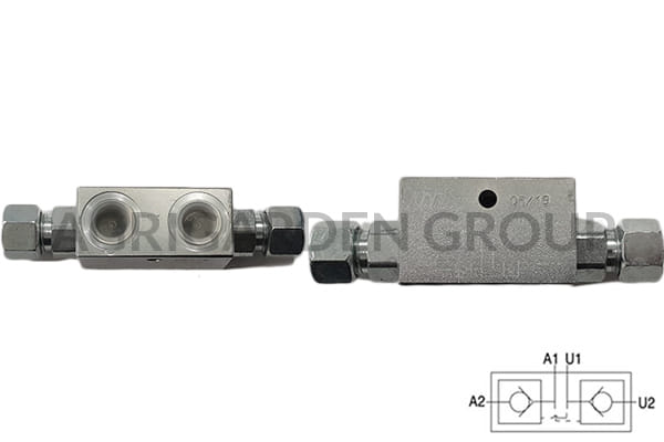 Valvola di blocco pilotata doppio effetto in linea con ogiva