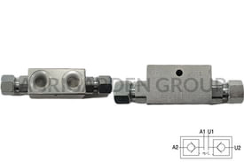 Valvola di blocco pilotata doppio effetto in linea con ogiva