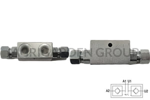 Valvola di blocco pilotata doppio effetto in linea con ogiva