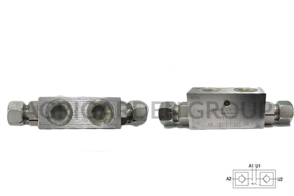 Valvola di blocco pilotata doppio effetto in linea con ogiva