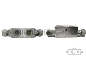 Valvola di blocco pilotata doppio effetto in linea con ogiva