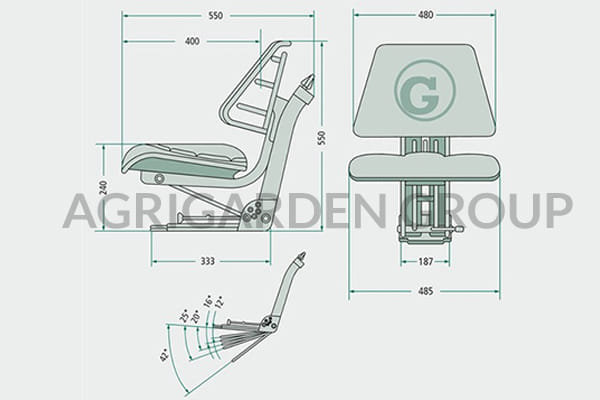 Sedile meccanico pvc universale con regolazione schienale in 5 posizioni per trattore