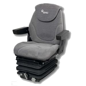 Sedile in tessuto grigio con molleggio meccanico e braccioli