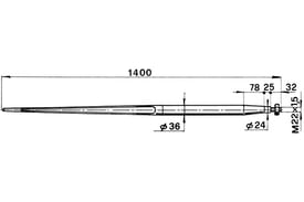 Forca a punta conica 36x1400 completa di dado per caricatori di rotoballe