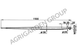 Forca a punta conica 36x1100 completa di dado per caricatori di rotoballe