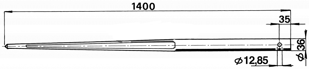 Forca a punta cilindrica 36x1400 tipo forato per caricatori di rotoballe