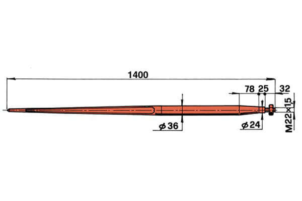 Forca a punta conica 36x1400 rosso