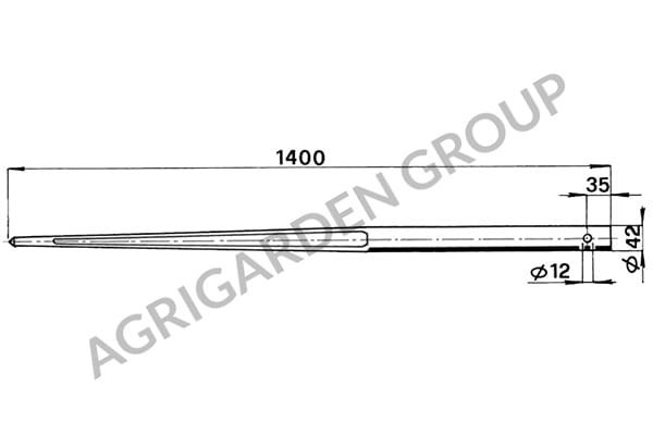 Forca a punta cilindrica 42x1400 tipo forato per caricatori di rotoballe