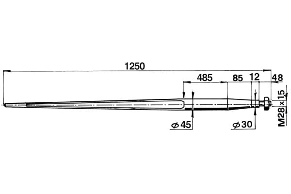 Forca a punta conica 45x1250 completa di dado per caricatori di rotoballe