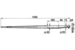 Forca a punta conica 45x1250 completa di dado per caricatori di rotoballe