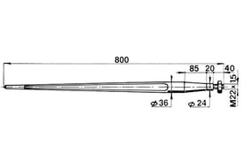 Forca a punta cilindrica 36x800 completa di dado per caricatori di rotoballe