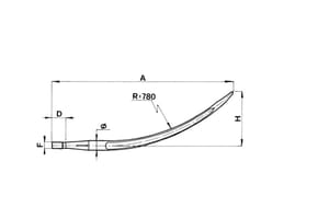 Forca a punta curva 36x810 per caricatori rotaballe letame