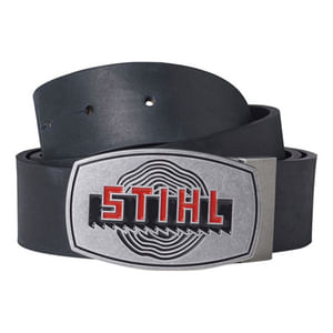 Cintura Stihl nera in vera pelle con fibbia in metallo.