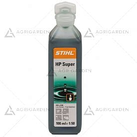 Olio HP SUPER Stihl 100 ml semisintetico per motore a 2 tempi con scarso sviluppo di fumo e combustione pulita.