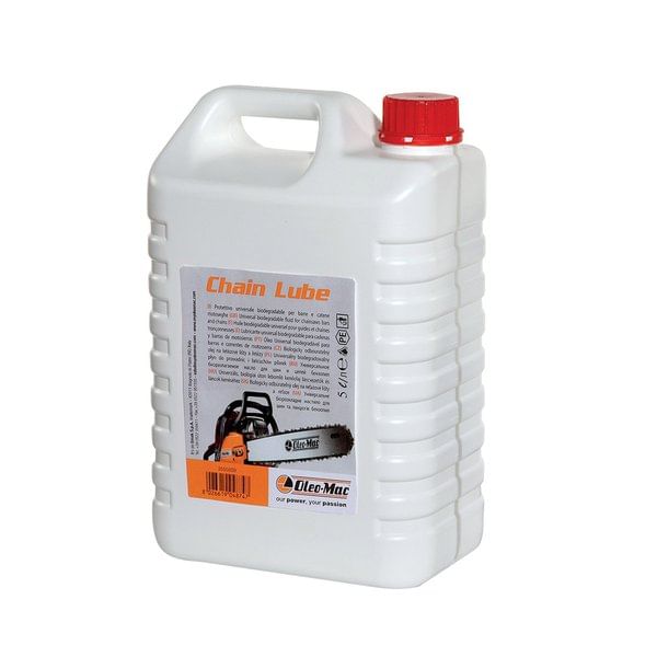 Olio catena CHAIN LUBE OLEOMAC 5 Lt facilmente biodegrabile con ottima resistenza alle basse temperature.